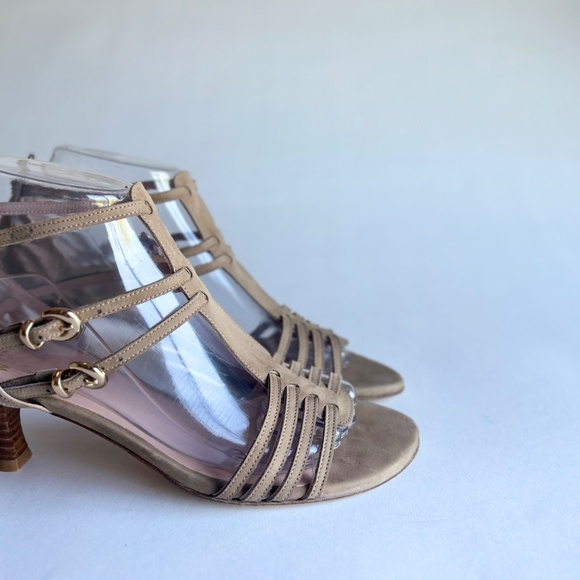 Stuart Weitzman Cream Brown Suede Leather Heeled Sandals size 7.5 - Picture 4 of 16